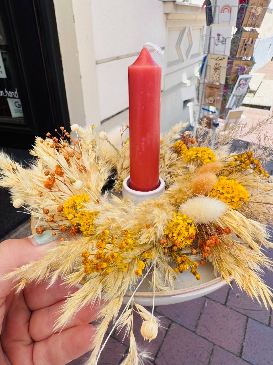 Kerzenständer mit Trockenblumen