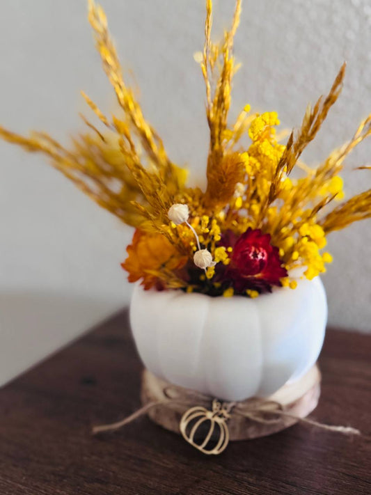 Kürbis mit Trockenblumen