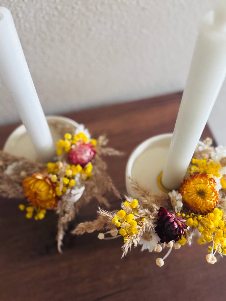 Kerzenständer 2er Set mit Trockenblumen