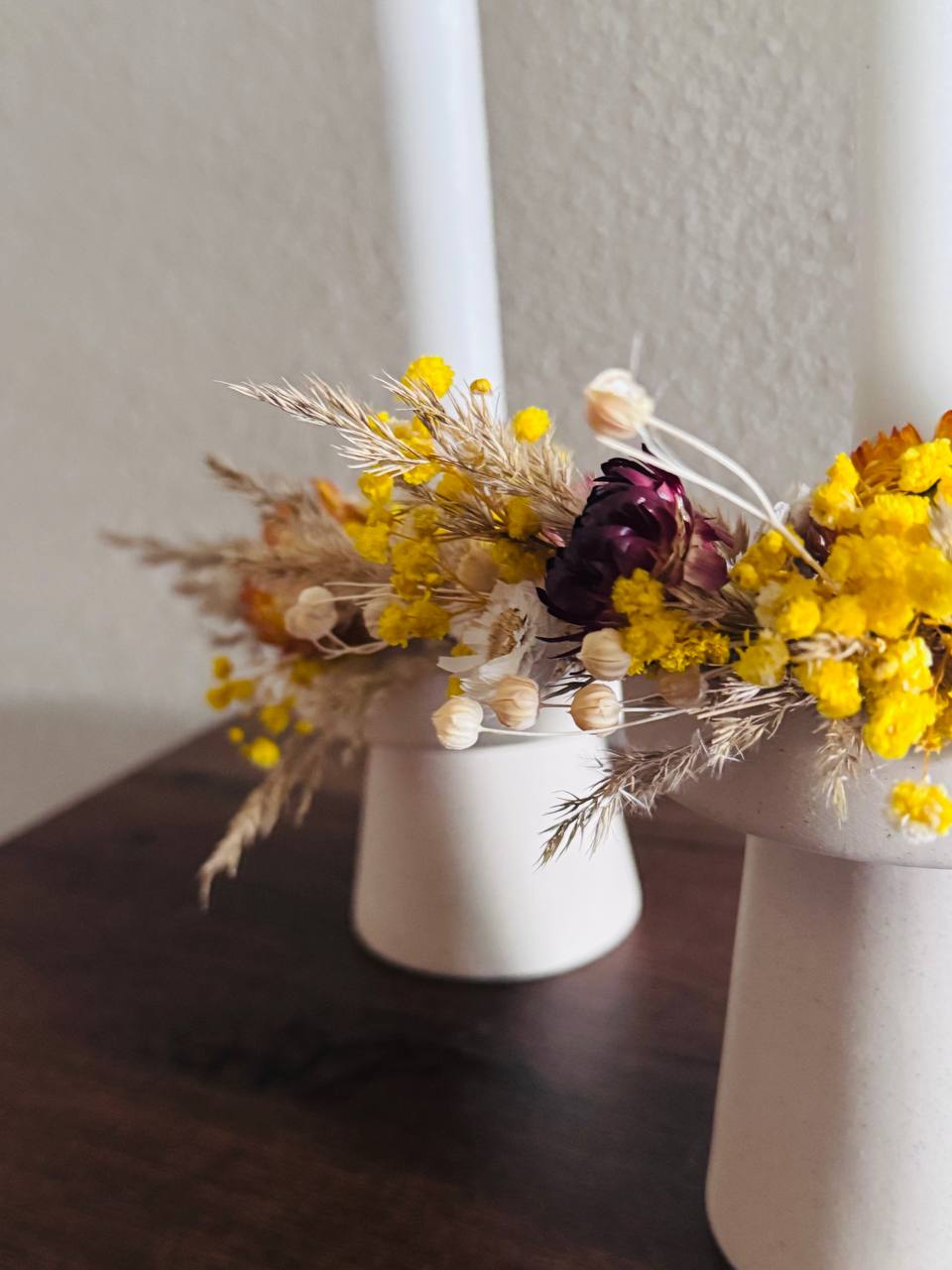 Kerzenständer 2er Set mit Trockenblumen