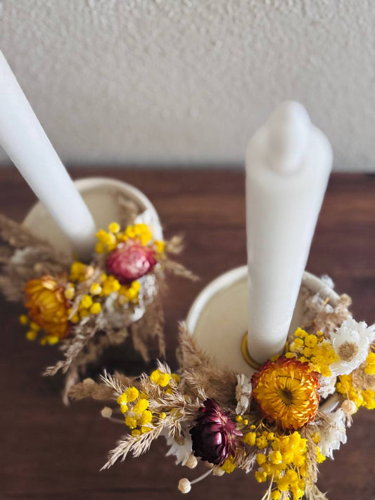 Kerzenständer 2er Set mit Trockenblumen