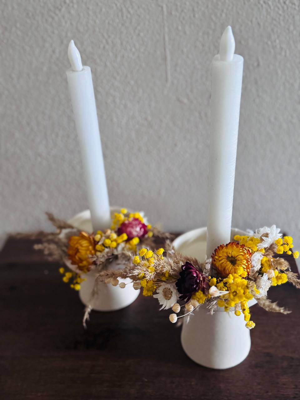Kerzenständer 2er Set mit Trockenblumen